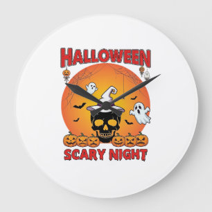 Halloween Gruselige Nacht Totenkopf Hexenhut Kürbi Große Wanduhr