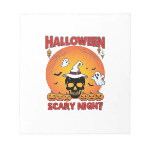 Halloween Gruselige Nacht Totenkopf Hexenhut Kürbi Notizblock