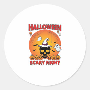 Halloween Gruselige Nacht Totenkopf Hexenhut Kürbi Runder Aufkleber