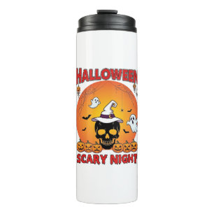 Halloween Gruselige Nacht Totenkopf Hexenhut Kürbi Thermosbecher