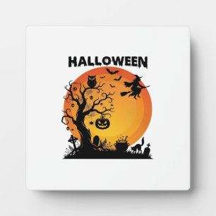 Halloween Gruseliger Baum Fliegende Hexe Orange Mo Fotoplatte