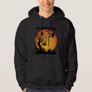 Halloween Gruseliger Baum Fliegende Hexe Orange Mo Hoodie