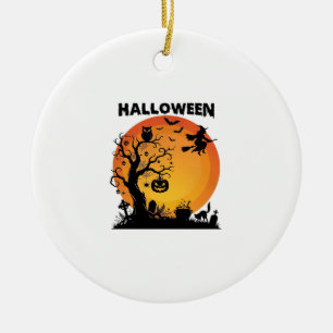Halloween Gruseliger Baum Fliegende Hexe Orange Mo Keramik Ornament