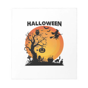 Halloween Gruseliger Baum Fliegende Hexe Orange Mo Notizblock