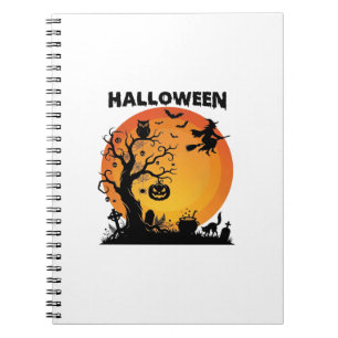 Halloween Gruseliger Baum Fliegende Hexe Orange Mo Notizblock