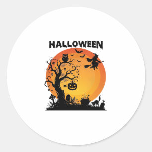 Halloween Gruseliger Baum Fliegende Hexe Orange Mo Runder Aufkleber