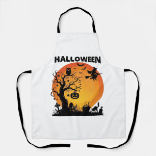 Halloween Gruseliger Baum Fliegende Hexe Orange Mo Schürze