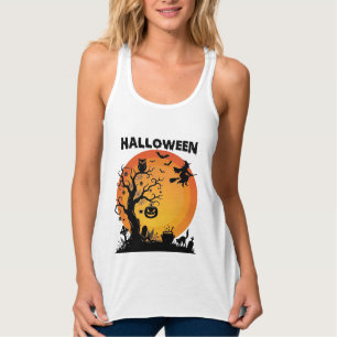 Halloween Gruseliger Baum Fliegende Hexe Orange Mo Tank Top