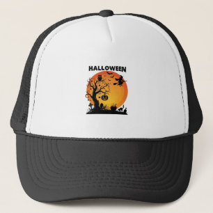 Halloween Gruseliger Baum Fliegende Hexe Orange Mo Truckerkappe