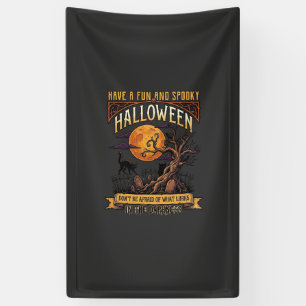 Halloween Gruseliger Baum Vollmond Schwarze Katze  Banner
