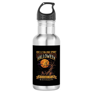 Halloween Gruseliger Baum Vollmond Schwarze Katze Edelstahlflasche