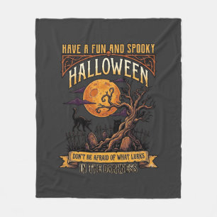 Halloween Gruseliger Baum Vollmond Schwarze Katze Fleecedecke