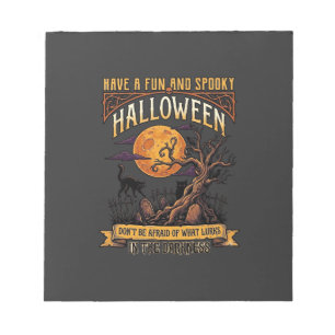 Halloween Gruseliger Baum Vollmond Schwarze Katze Notizblock