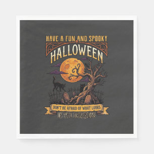 Halloween Gruseliger Baum Vollmond Schwarze Katze Serviette