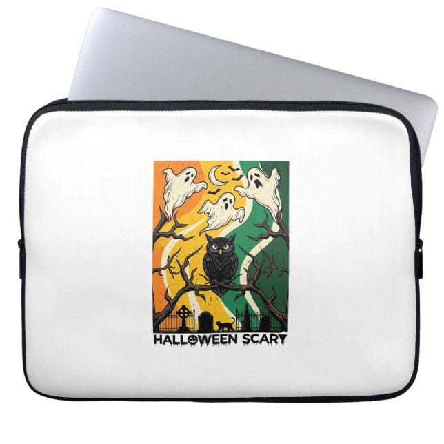 Halloween Gruseliger Schwarzer Eulen-Geister-Fried Laptopschutzhülle (Vorderseite)