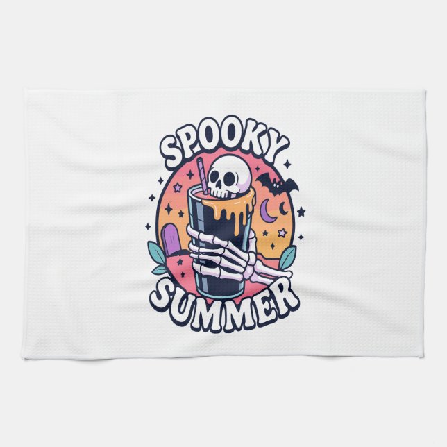 Halloween Gruseliger Sommer Skelett Getränk Geschirrtuch (Horizontal)