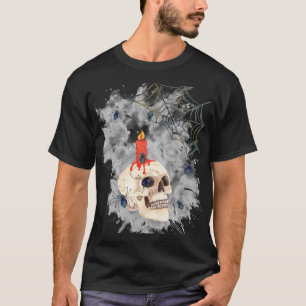 Halloween Gruseliger Totenkopf, Kerze, Spinnen & N T-Shirt