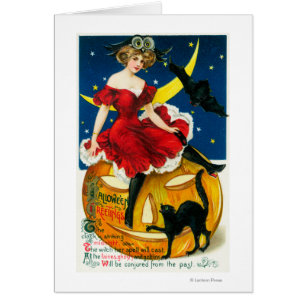 Halloween-Gruß-Frau auf Kürbislaterne