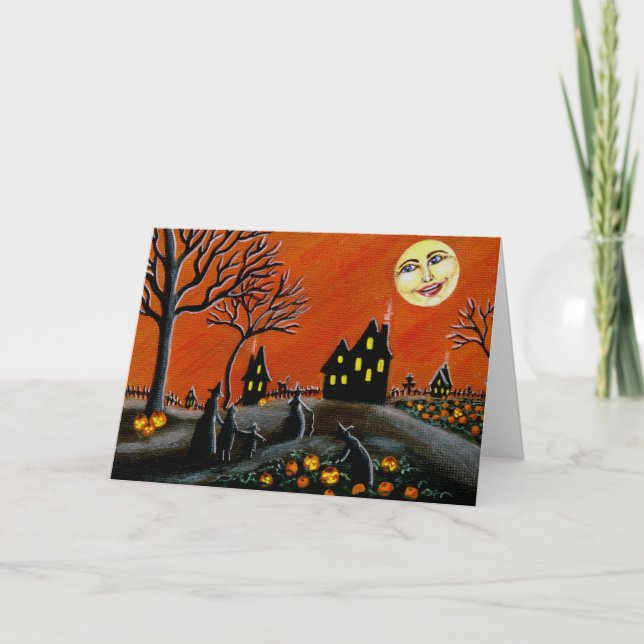 Halloween-Gruß-Karte, Hexen, Kürbislaternen Karte (Vorderseite)