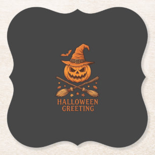Halloween-Gruß-Kürbis-Hexenhut-gekreuzte Besen Untersetzer