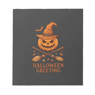 Halloween-Gruß-Kürbis-Hexenhut-gekreuzter Besen Notizblock