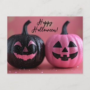 Halloween-Grüße-Karte des Schwarz-Rosa-Glitzer Postkarte
