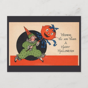 Halloween Grüße Niedlich Vintag Kid Clown Pumpkin Postkarte