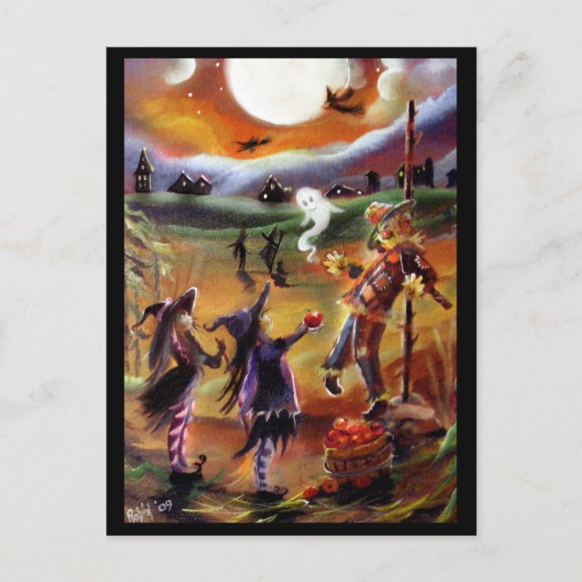 Halloween Grüße, Scarecrow und Freunde Postkarte (Vorderseite)