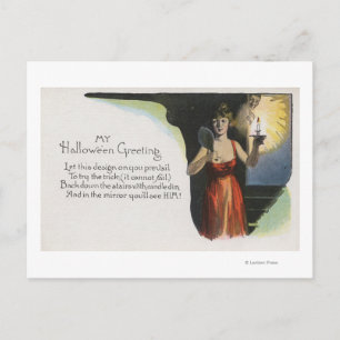 Halloween GrußFrau mit Kerze Postkarte