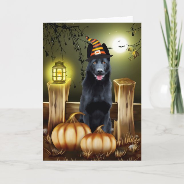 Halloween-Grußkarte des Schwarzen Deutschen Hirten Karte (Vorderseite)