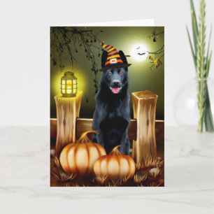 Halloween-Grußkarte des Schwarzen Deutschen Hirten Karte