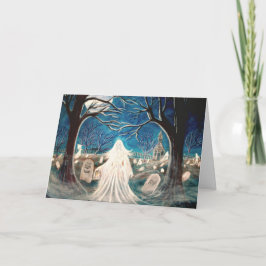 Halloween-Grußkarte, Friedhof, Geist, Grabstein Karte