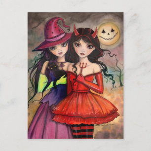 Halloween-Grußkarte Gothic-Hexe und Teufel-Kunst Postkarte