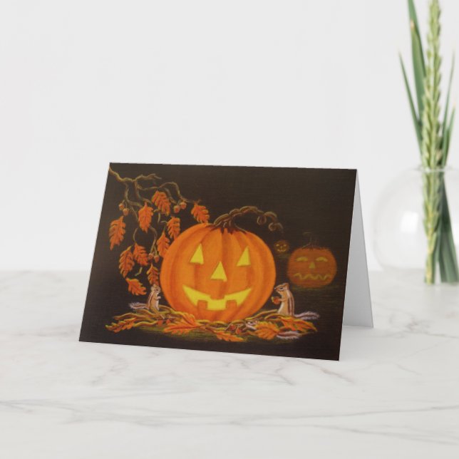 Halloween-Grußkarte, Jack-O-Lantern, Chipmunkern Karte (Vorderseite)
