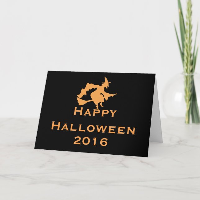 Halloween Grußkarte mit Fliegender Hexe Karte (Vorderseite)