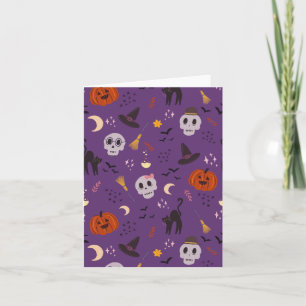 Halloween-Grußkarte – Totenköpfe, Kürbisse & Schwa Karte