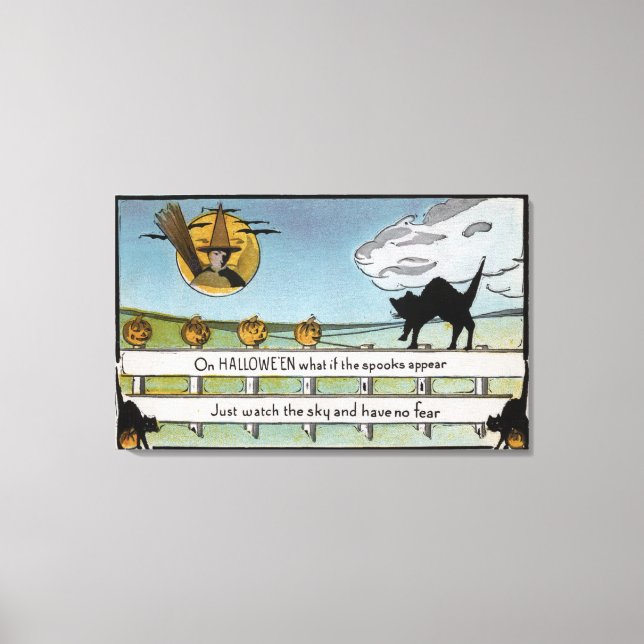 Halloween Grußkatze auf Zaun Leinwanddruck (Vorderseite)