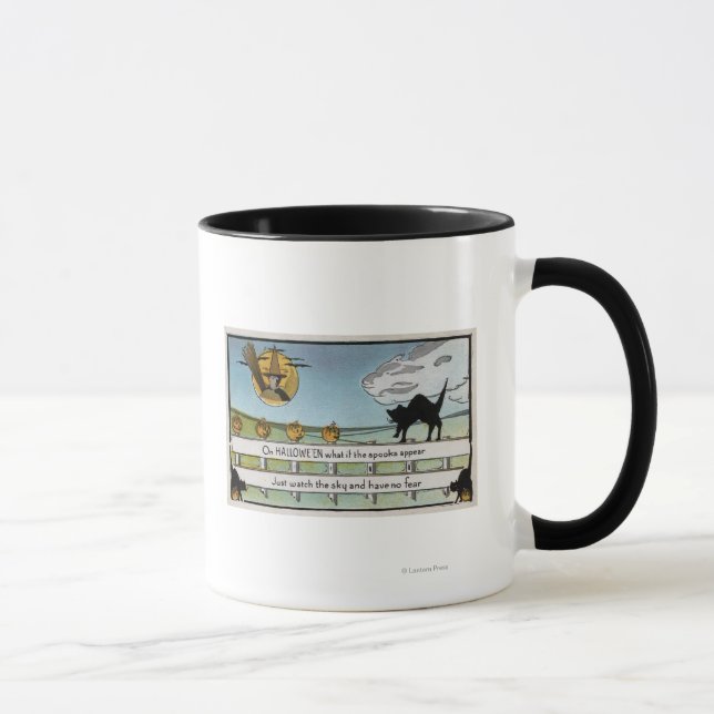 Halloween Grußkatze auf Zaun Tasse (Rechts)