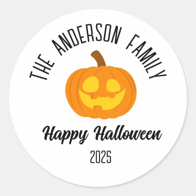 Halloween Gwer Pumpkin Face Personalisierter Name Runder Aufkleber (Vorderseite)