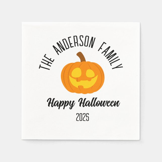 Halloween Gwer Pumpkin Face Personalisierter Name Serviette (Vorderseite)