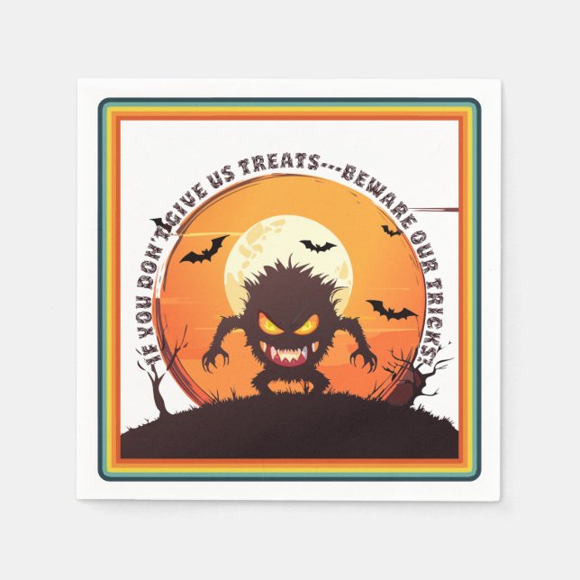 Halloween Hairy Little Monster Trick oder Trete Serviette (Vorderseite)