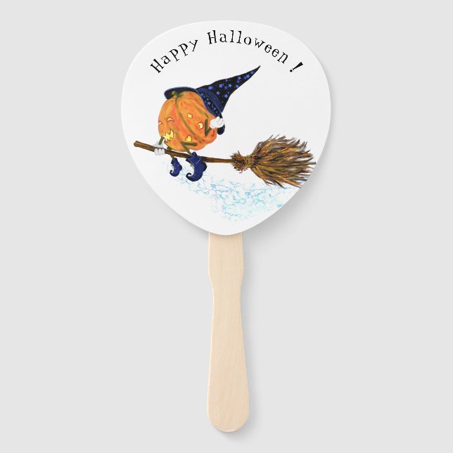 Halloween Hand Fan Hexenkürbis Flying Broom Fächer (Vorderseite)