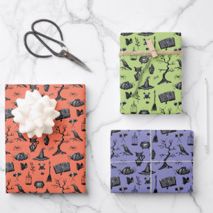 Halloween Hand Gezeichnet Wrapping Paper Sheets Geschenkpapier Set