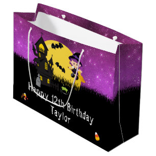 Halloween Happy Birthday Hexe Bright Lila Große Geschenktüte