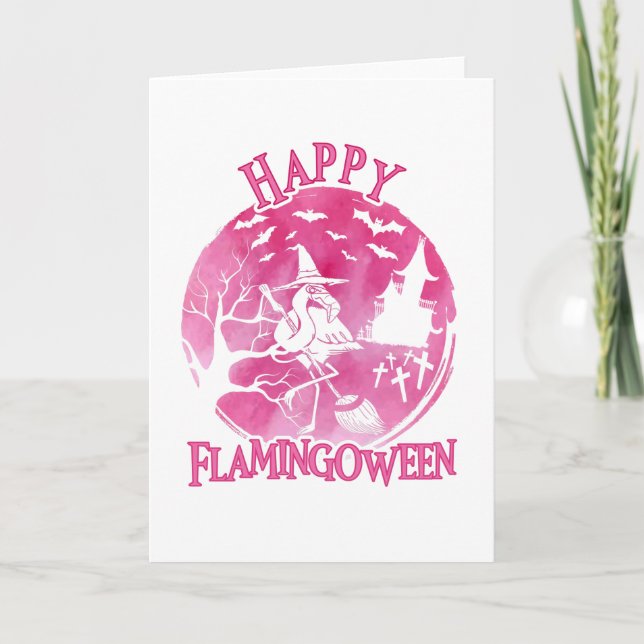 Halloween Happy Flamingoween Flamingo Watercolor Karte (Vorderseite)