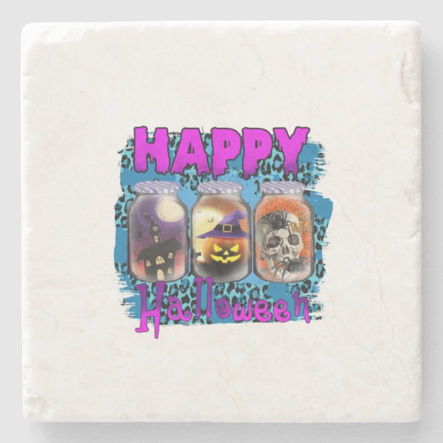 Halloween Happy Halloween Birthday Steinuntersetzer (Vorderseite)