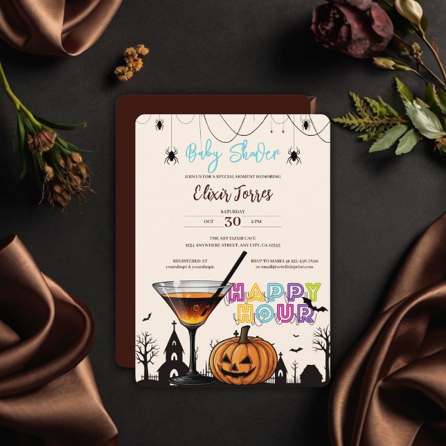 Halloween Happy Hour Pumpkin Cocktail Babydusche Einladung (Von Creator hochgeladen)