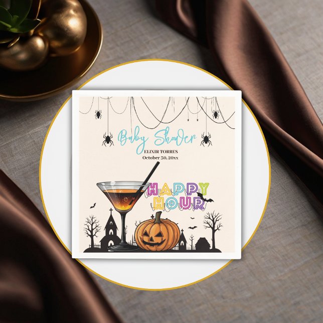 Halloween Happy Hour Pumpkin Cocktail Babydusche Serviette (Von Creator hochgeladen)