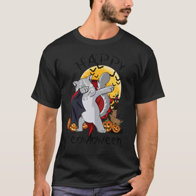Halloween Happy Meowloween Cat Dabbing T-Shirt (Vorderseite)