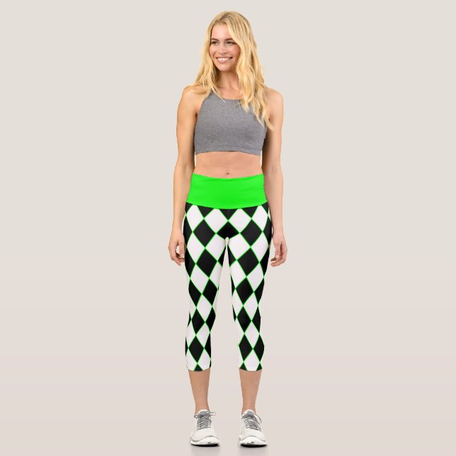 halloween harlequin grün Schwarz-weiß Capri Leggings (Vorderseite)